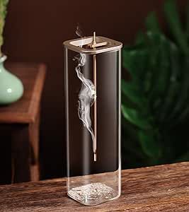 Insence-Stick Holder [Anti-Ash Flying], Modern Incense Burner Holder with Removable Glass Ash Catcher, for Home Decor Yoga Meditation