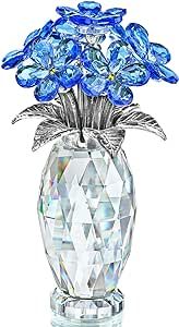 H&D HYALINE & DORA Blue Crystal Forget Me Not Flower Figurine,Flower Gifts for Women,Crystal Glass Flower Collectible Ornaments for Home Decor Table Centerpiece