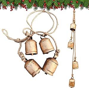Shabby Chic Bells Rustic Hanging Jingle Christmas Tree Decor - Large Handmade Lucky Cow Bells Vintage Rustic Metal Tranquil Wind Chimes Solid Decorative Wall Hanging decor Home Decor Gifts