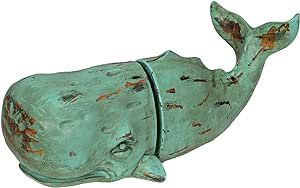 Verdigris Green Sperm Whale Head and Tail Bookends - Decorative Resin Nautical Bookshelf Organizers with Rustic Beach Charm and Unique Maritime Appeal