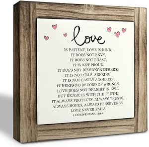 Love is Patient Love is Kind Wall Art, 1 Corinthians 13 Wall Art, Wedding Bible, Christian Sign, Box Wood Plaques Desk Decor, Love Scripture Wood Sign, Decorative Wooden Table Sign, Bible Verse Decor