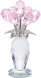 Movdyka Glass Rose Flower Pink Roses Bouquet Home Decor Crystal Gifts for Women Collectible Blown Glass Figurines Desk Ornaments Wedding Decor Valentines for Wife Mom