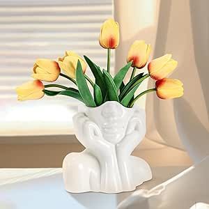 Face Vase -White Ceramic Face Vase for Flowers -Female Form Head Half Body Vase for Bookshelf Decor Boho Decor for Home Living Room Office (5.35 * 2.36 * 4.84 inch) Small