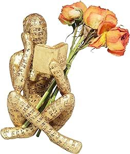 Gold Reading Women Figurine Decor, Thinker Statue for Home Decoration, Resin Modern Abstract Aesthetic Sculptures, Small Art Golden Statue for Shelf Living Room Dining Room Office Desktop Coffee Table
