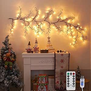 Lighted Willow Vines Lights for Home Decor, 6Ft Christmas Swags Decoration Indoor Walls Decor, Artificial Plants Tree Branches, 144 LEDs Willow Vine Lights for Walls Bedroom Living Room Decor…