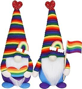 Pride Gnomes Decorations, Pride Flag Gnomes Plush Home Decor,Mini Flag LGBTQ Gnome Gifts,Farmhouse Pride Tierd Tray Decor,Valentine Day Gnomes,Rainbow Gnomes Gecorations for Home