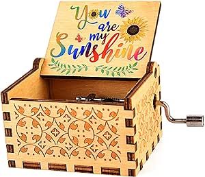 You are My Sunshine Music Boxes, Wooden Hand Crank Laser Engraved Vintage Unique Musical Box Gifts for Birthday, Christmas, Valentines Day, Mother's Day, Anniversary, Wedding