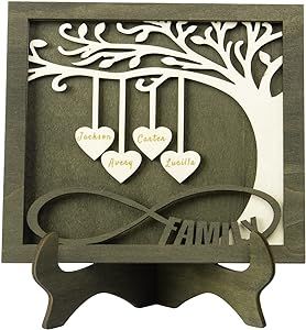 Gifts for Mom,Personalized Family Tree Sign with Custom Names Wooden Plaques Decor Engraved Family Names Desk Plaque Mothers Day Gifts (4 Names, FAMILY)