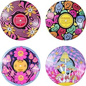 Putuo Decor Aesthetic Vinyl Record Decor Set of 4 - Kawaii Indie Mushroom Room Decor, Pink Aesthetic Y2K Room Decor for Teen Girls, Cute Pastel Danish Room Decor for Kid’s Room