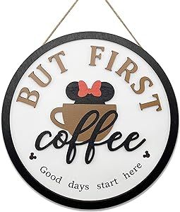 Mouse Coffee Bar Sign for Modern Farmhouse Kitchen Decor But First Coffee Sign Wall Decor 3D Coffee Cutout Sign Coffee Station Decorations, 10" Tiered Tray Decor-Coffee Lover Gift