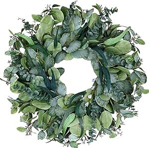 Easy Fine 26 Inch Artificial Eucalyptus Wreaths for Front Door for All Seasons,Spring Summer Fall Autumn Winter Christmas Wreath,Large Neutral Everyday Greenery Wreath,Home Wall Door Porch Decor