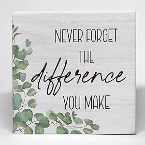Yorhifa Never Forget the Difference You Make Wood Box Sign, Inspirational Desk Decor, Farewell Retirement Gifts for Coworkers Boss, Motivational Wooden Box Block Sign for Home Office Shelf Decor