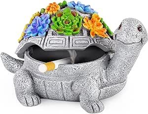 Grovind Ashtrays with Lid, Cute Turtle Outdoor Ashtray for Cigarettes, Windproof Ash Tray Decor for Home Office Indoor and Outdoor