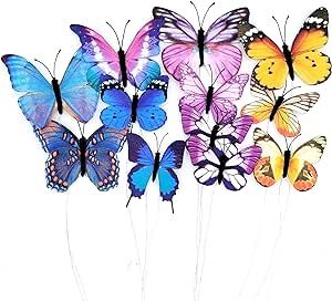 12 Pcs Artificial Butterfly Decorations, 2 Sizes Butterfly Decor for Crafts, DIY 3D Unique Decorative Butterflies for Fake Flowers Easter Spring Fall Wedding Party Home Decor (Multi-Color)
