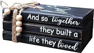 LIVDUCOT Book Stack Decor Black | Farmhouse Stacked Books | Coffee Table Books Decor | Wooden Bookstack Mantle Decoration | And So Together They Built A Life They Loved 7.5x5x3'